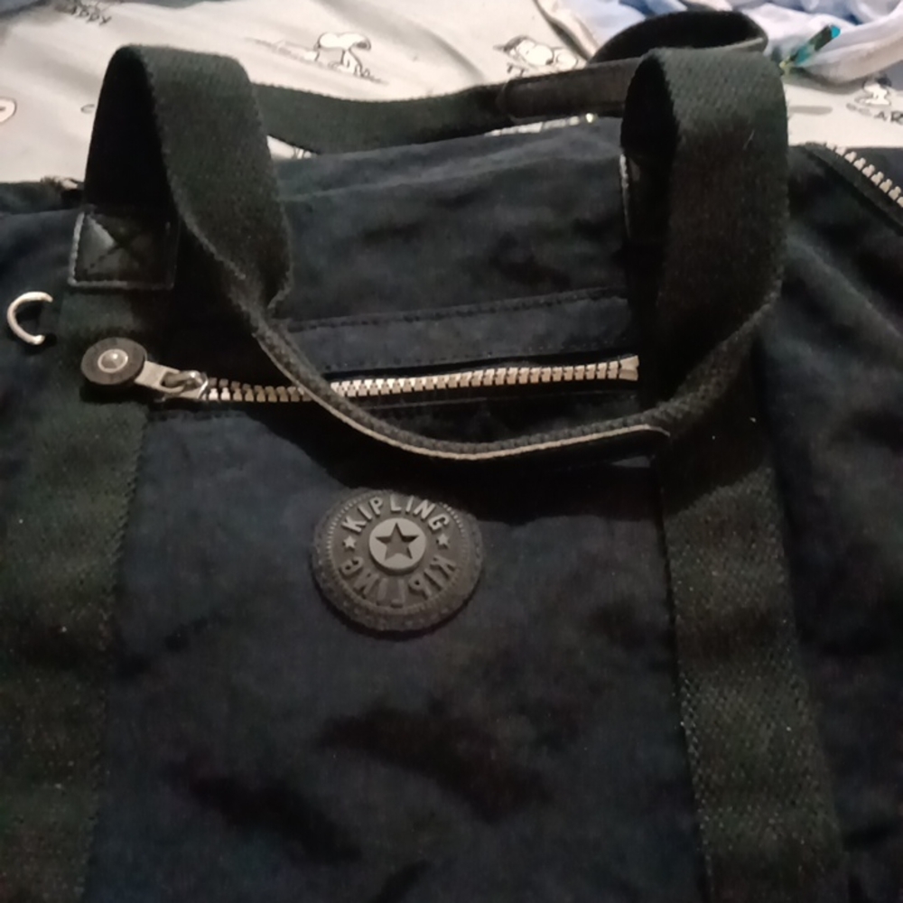 Kipling Black Duffel Bag with Signature Crinkle Nylon